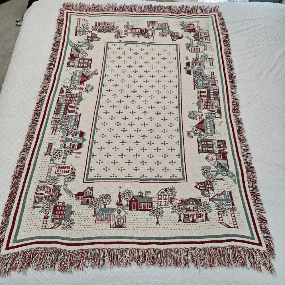 Vintage Bob Timberlake Tapestry Throw Blanket Christmas Small Town Holiday